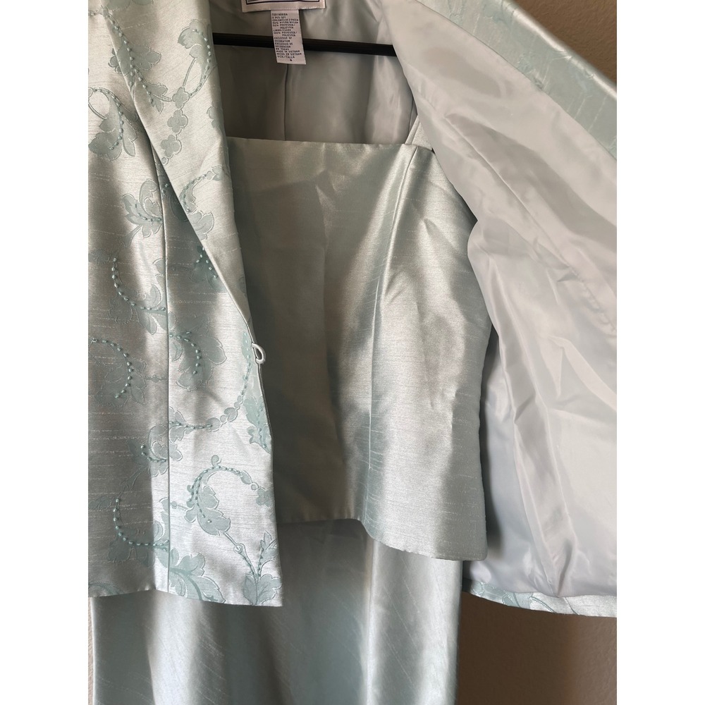 Vintage Jessica Howard Women Seafoam Green Beaded Jacquard Dress Set Size 6 - Picture 3 of 9
